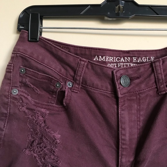 American Eagle Outfitters Pants - AEO High Waisted Purple Distressed Shorts Size 8